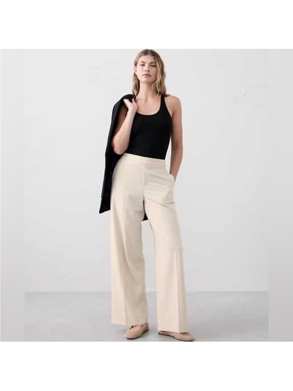 Banana Republic HAYDEN WIDE LEG PANTS elastic waist pocket lk new 6 cream beige